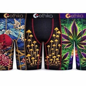 Ethika Staple Boxer Briefs Lot 3 Mens Stretch Underwear Small Mushrooms Mary